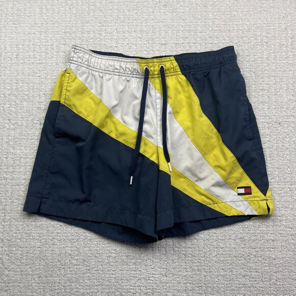 Tommy Hilfiger Swim Trunks Men L* Blue / Yellow Color Block Drawstring Read - Picture 1 of 14